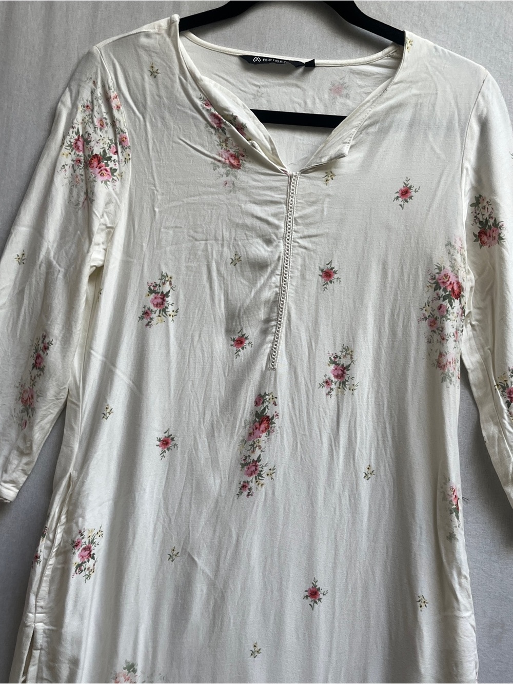 Melange White Pink Floral Midi Tunic Dress 100% Viscose Size M - Picture 10 of 11